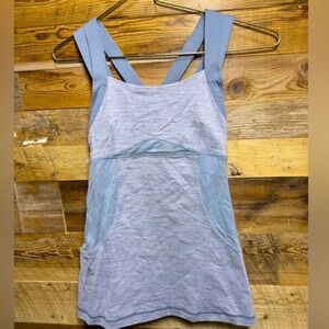 Lululemon Chaturanga heather gray floral mesh cross back tank gym running bra 0